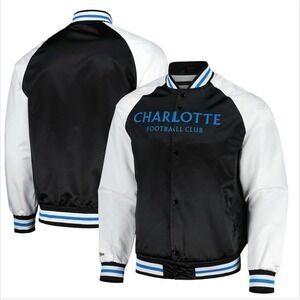 Mitchell & Ness Men's 3XL Black Charlotte FC Satin Raglan Full-Snap Jacket NWT‎